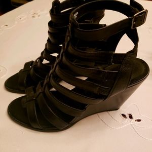 Black wedge sandals